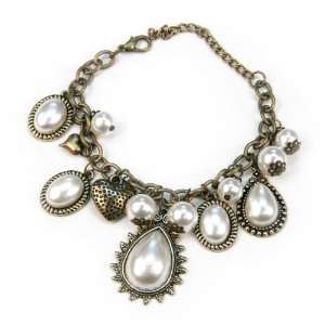  Antique Gold Pearl Charm Fashion Bracelet Jewelry