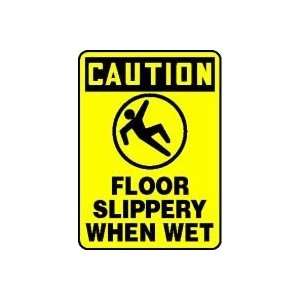   FLOOR SLIPPERY WHEN WET (W/GRAPHIC) 14 x 10 Adhesive Dura Vinyl Sign