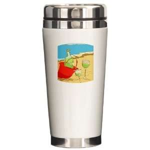  Wine in Sand pail Beach Ceramic Travel Mug by  