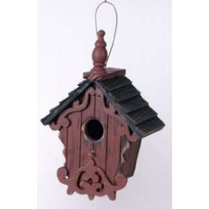  Red Scroll Work Birdhouse with Finial 